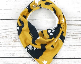 Yellow Dinosaur Print Bandana Bib - Baby Bib - Toddler Bib - Dino Dribble Bib - Bibdana