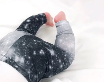 Monochrome Celestial Galaxy Print Baby Leggings - Black & White Toddler Leggings - Boy Girl Leggings - Unisex Leggings - Star Pants