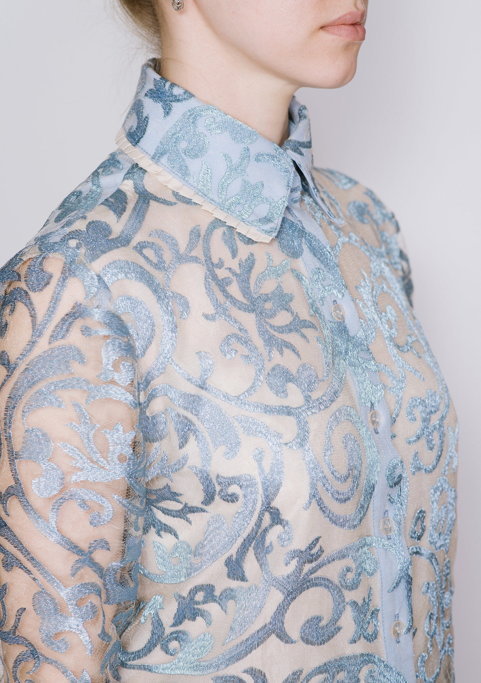 Silk Organza Lace Shirt Light Blue Blouse Light Blue Shirt Etsy