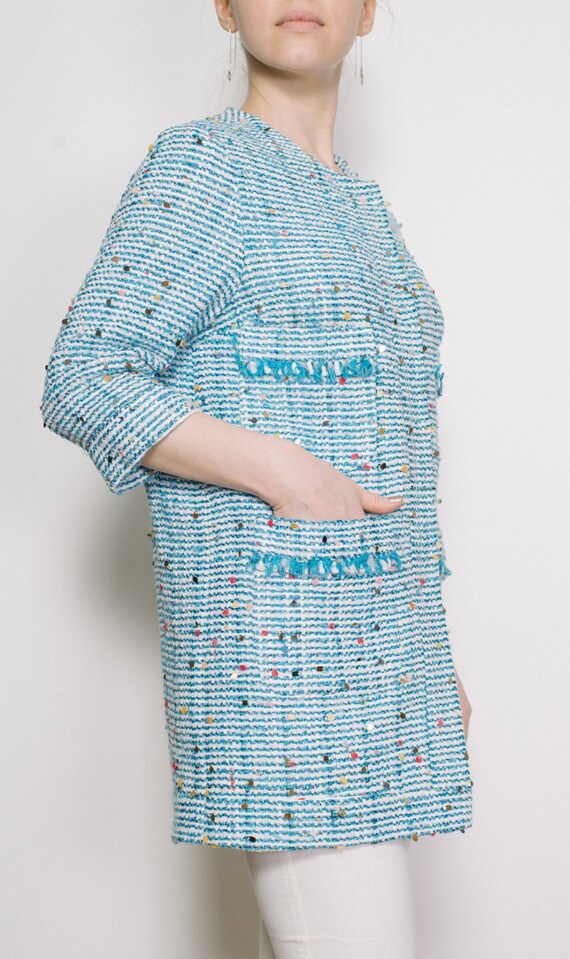 light blue boucle coat
