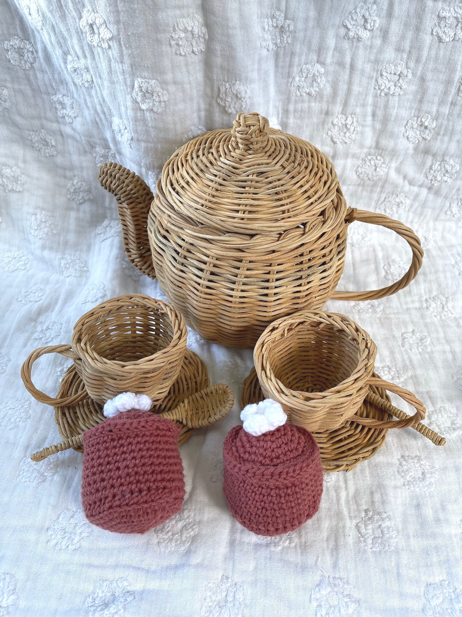 Rattan Tea Set, Rattan Toy, Rattan Playset, Role Play Kitchen Set, Tea