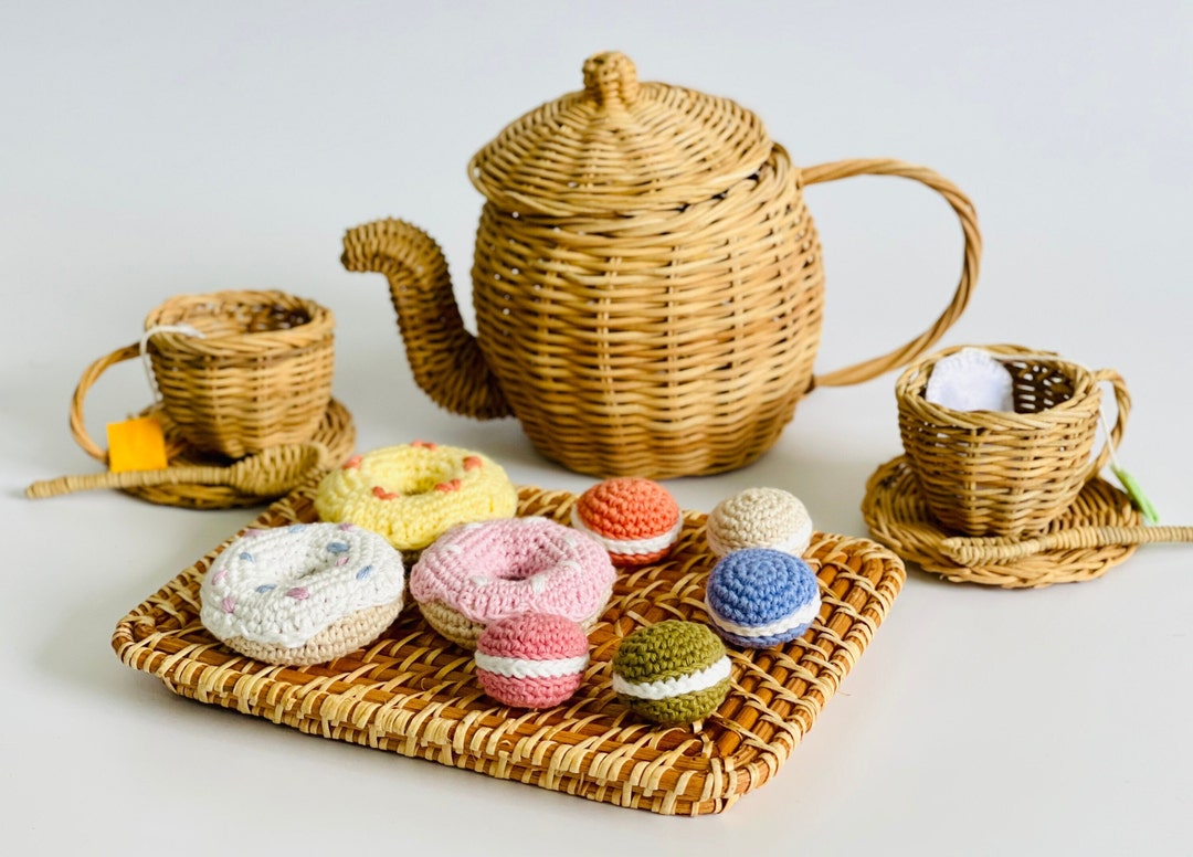 Rattan Tea Set, Rattan Toy, Rattan Playset, Doll Pretend Role Play