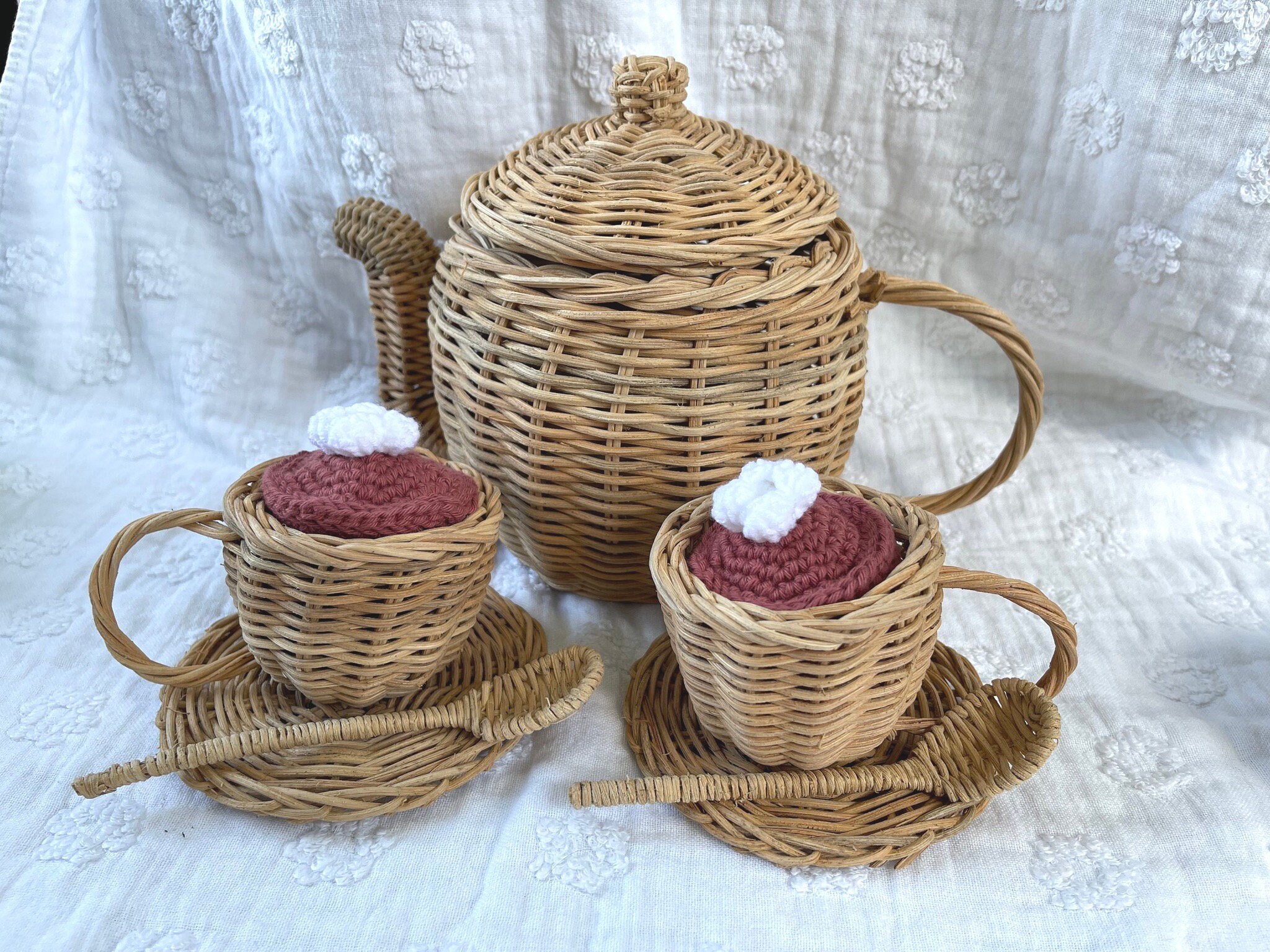 Rattan Tea Set, Rattan Toy, Rattan Playset, Role Play Kitchen Set, Tea