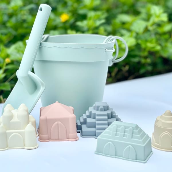 Silicon Kids Beach Toys With Molds Water Pail Bucket Sand Etsy