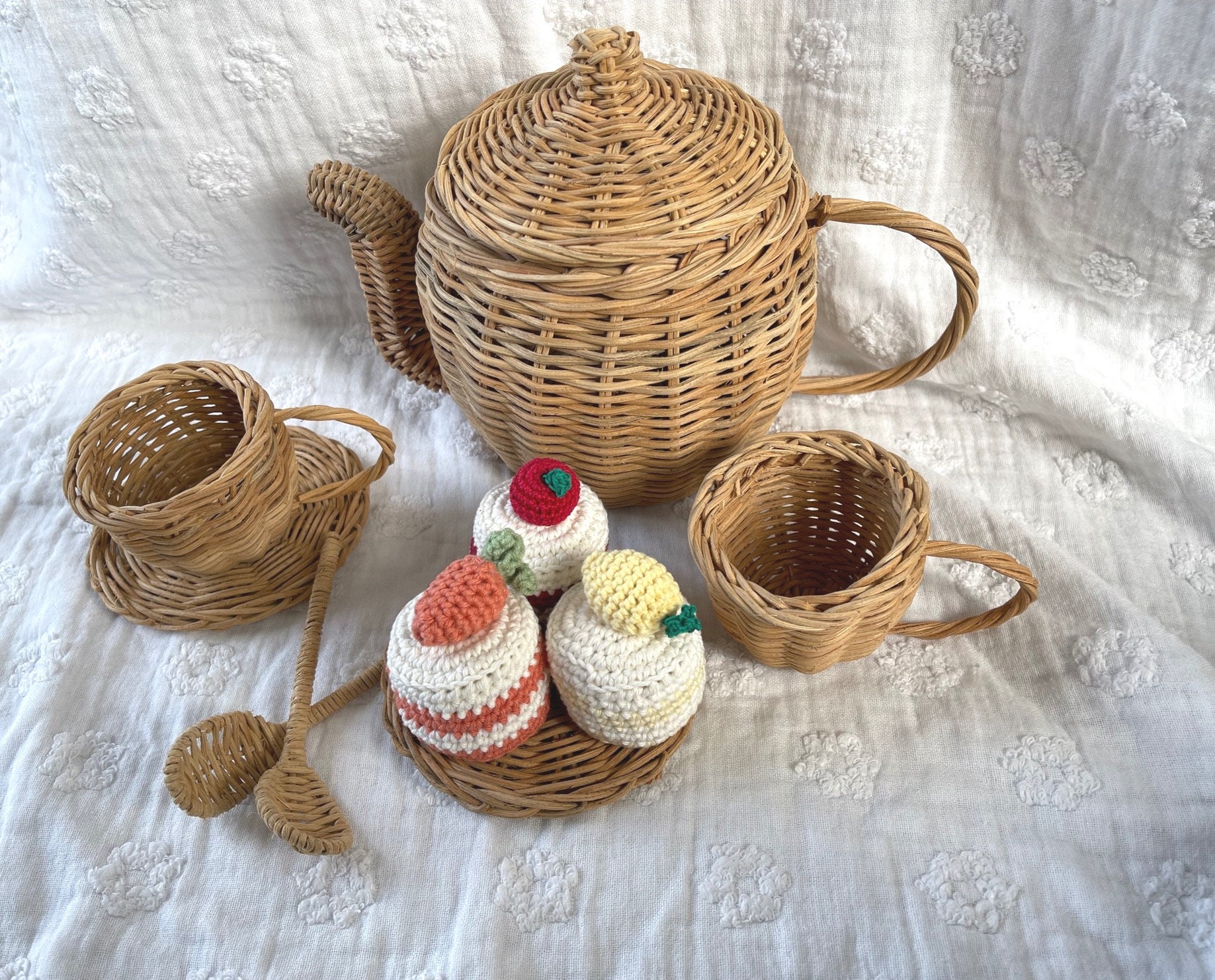 Rattan Tea Set, Rattan Toy, Rattan Playset, Role Play Kitchen Set, Tea