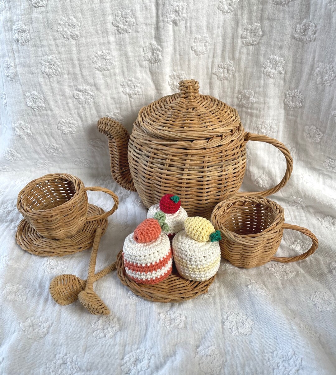 Rattan Tea Set, Rattan Toy, Rattan Playset, Role Play Kitchen Set, Tea
