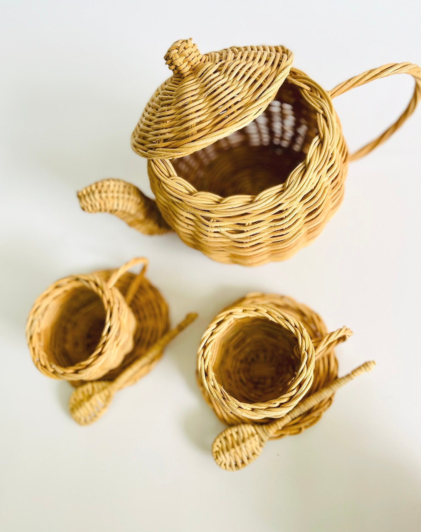 Rattan Tea Set, Rattan Toy, Rattan Playset, Role Play Kitchen Set, Tea