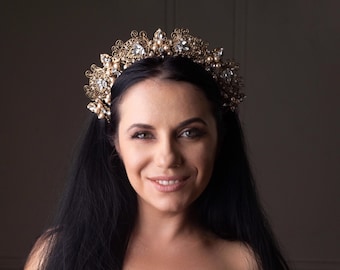クリスマス ウェディング クラウン ティアラ クリスタル パール メタル フィリグリー ヴィンテージ レプリカ ティアラ ルネッサンス ダイアデム ブライダル 中世 クラウン ジュエリー スワロフスキー