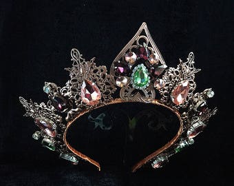 Rose Gold Wedding hair Crown Tiara Headpiece fall trends bridal outfit headband Peach Marsala Green Crystals Baroque Custom Halloween Queen