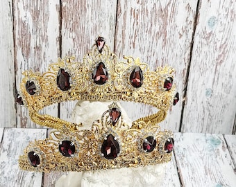 Set of 2 Mom And Daughter Crowns Headpieces Small Tairas Crystals Gold Metal Matching Wedding Bridal Custom Baby Mom and My Birthday Party