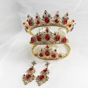 Mommy & Me Crown Tiara Earrings Gold red Jewelry Birthday Maternity Photography Prop Sittet Session Prop family look  Daughter couple crowns