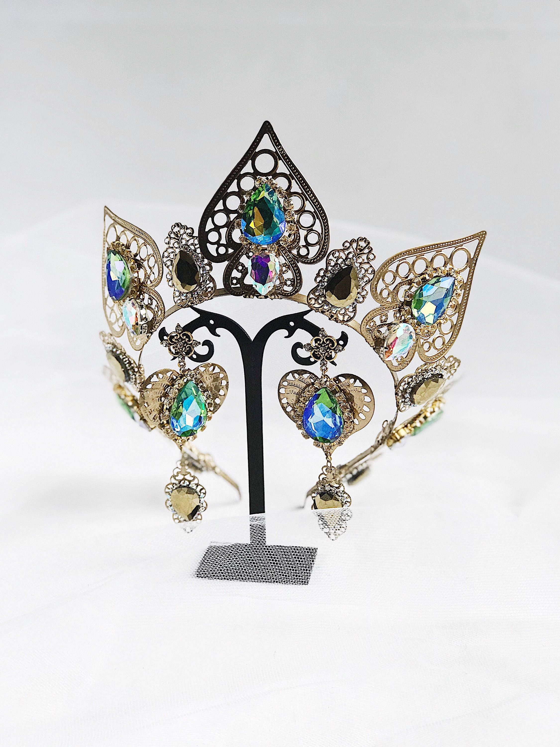 Christmas Bride Tiara Jewels Pagan Crown Gold Green Rainbow Etsy