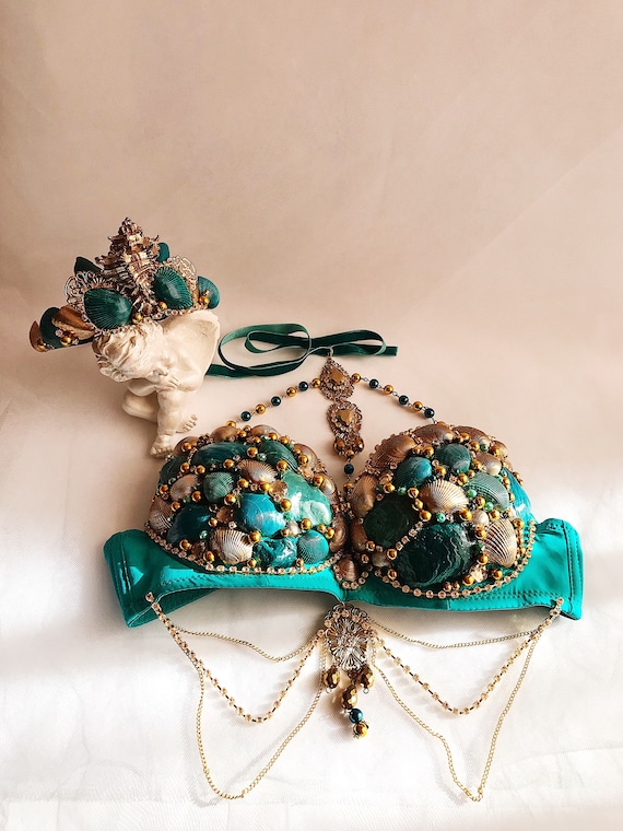 Green Blue Cute Shells Mermaid Bra Costume Poster for Sale by