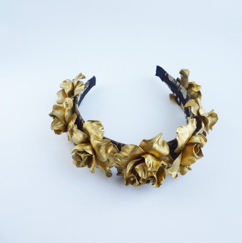 Gold Flower Crown Bridal Floral Headpiece Festival Crown Etsy