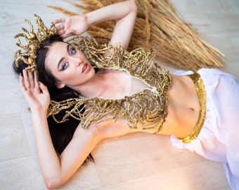 Costume da sirena Ariel Reggiseno di corallo imitazione oro Conchiglia Danza sexy Matrimonio per adulti grezzo Top Mare Invito alla sfilata di moda segreta di Victoria