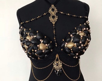 Mermaid Bra Shell Black Gold Dance seashell Raw Wedding top costume Sea Bridal Victoria's Secret Fashion Show invitation Birthday Beach
