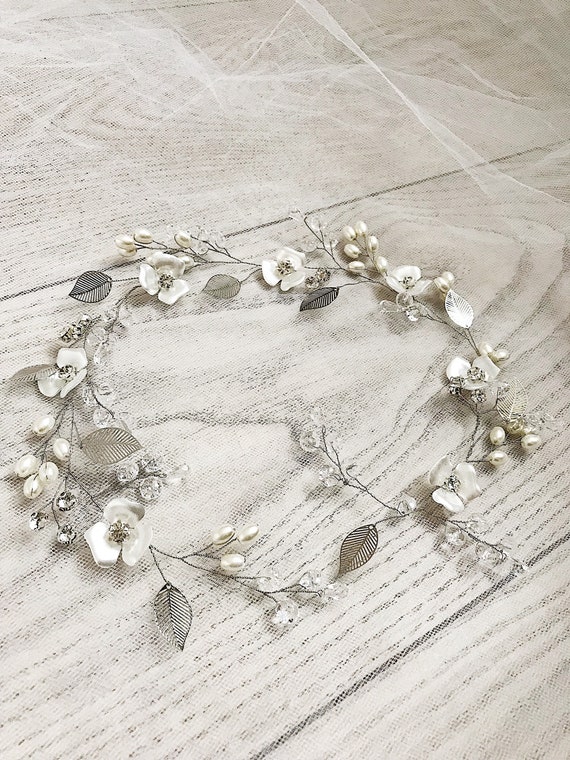 Hochzeits-Haarschmuck Mit Blumen & Perlen – Silberner Haarranken-Kopfschmuck Mit Strass Für Braut & Brautjungfern