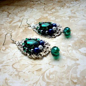 Baroque Emerald Crystals Filigree earrings handmade vintage long earrings Renaissance earrings earrings gift Green crystal earrings image 5