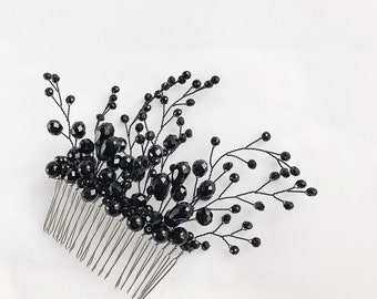 Black Hair Comb Bead Crystals  Black Hair Accessories Black Headpiece Evening Hair Piece Crystal Hair Comb Bridesmaid Prom Hair Comb