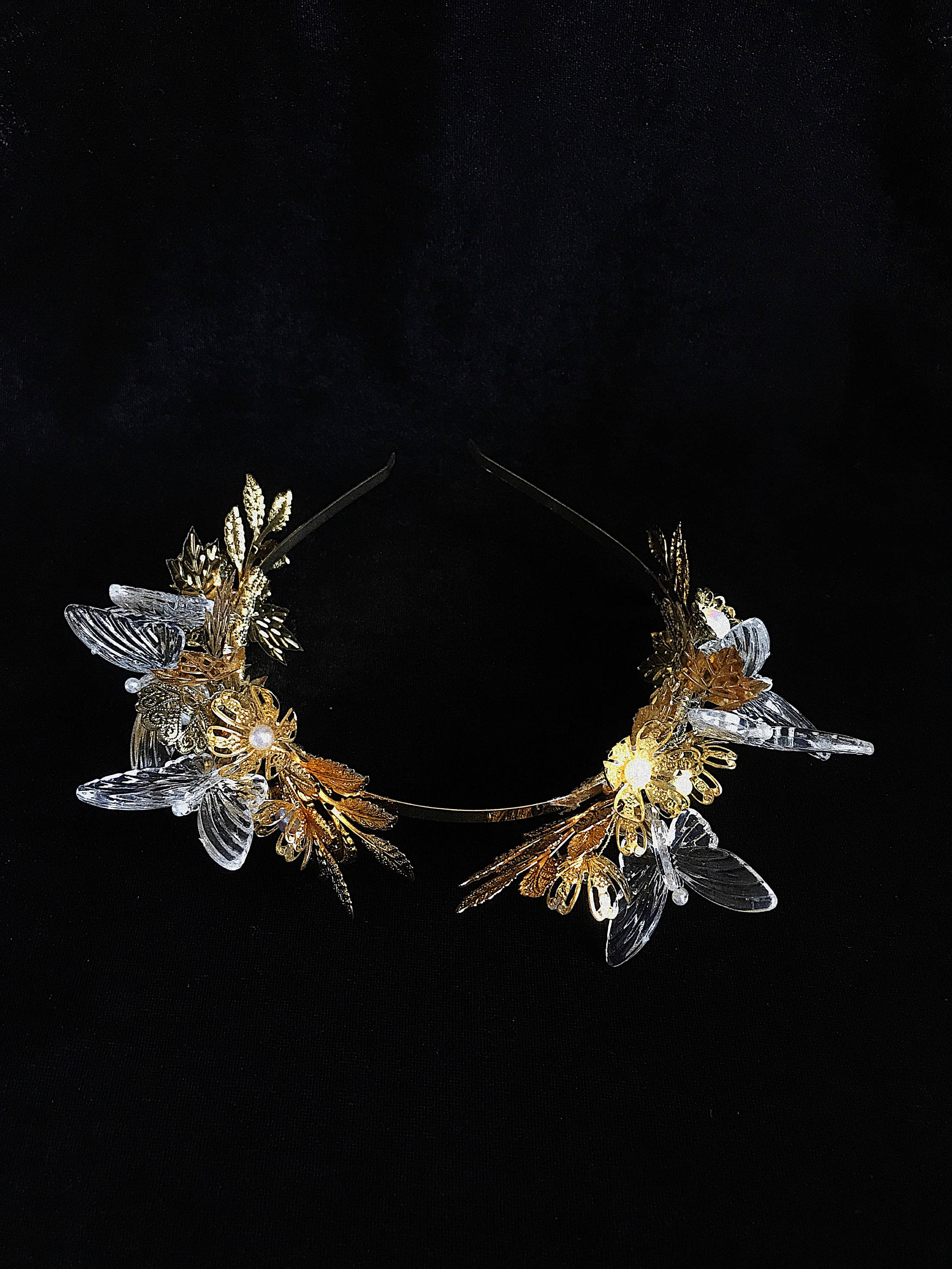 Butterfly wedding headband Gold flowers crown tiara Etsy
