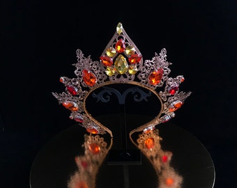 Or rose mariage couronne diadème rouge orange jaune casque automne tendances tenue de mariée bandeau cristaux baroque personnalisé halo couleur
