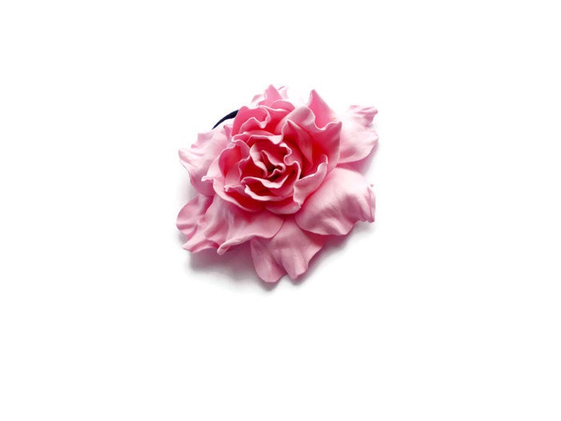 Rose quartz Scrunchy Flower cherry blossom pink Flower barrette Hair Ties Flower Pin Prom Wedding Mom Event Flowers Big rose handmade brooch image 2