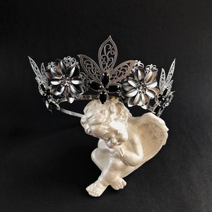 Crystal Crown Silver Black Bridesmaid Headband Tiara Wedding Swarovski Bridal Royal Jewelry Jewel Cocktail Birthday goth crown Custom tiara