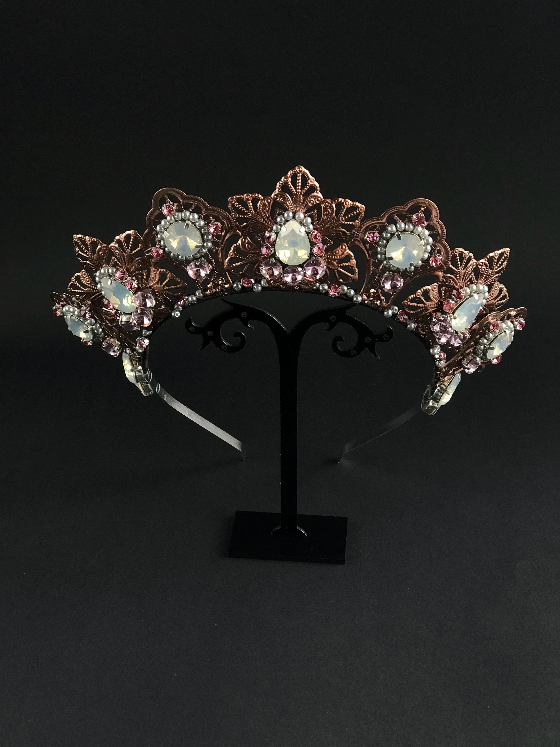 Rose Gold Ruby Opal Crown Tiara Bridal Wedding Crown Headpiece Modern…