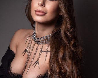 Silber Spike Choker Halskette Spike Halskette Frauen Gothic Fashion Hochzeit brennender Mann Festival Halskette