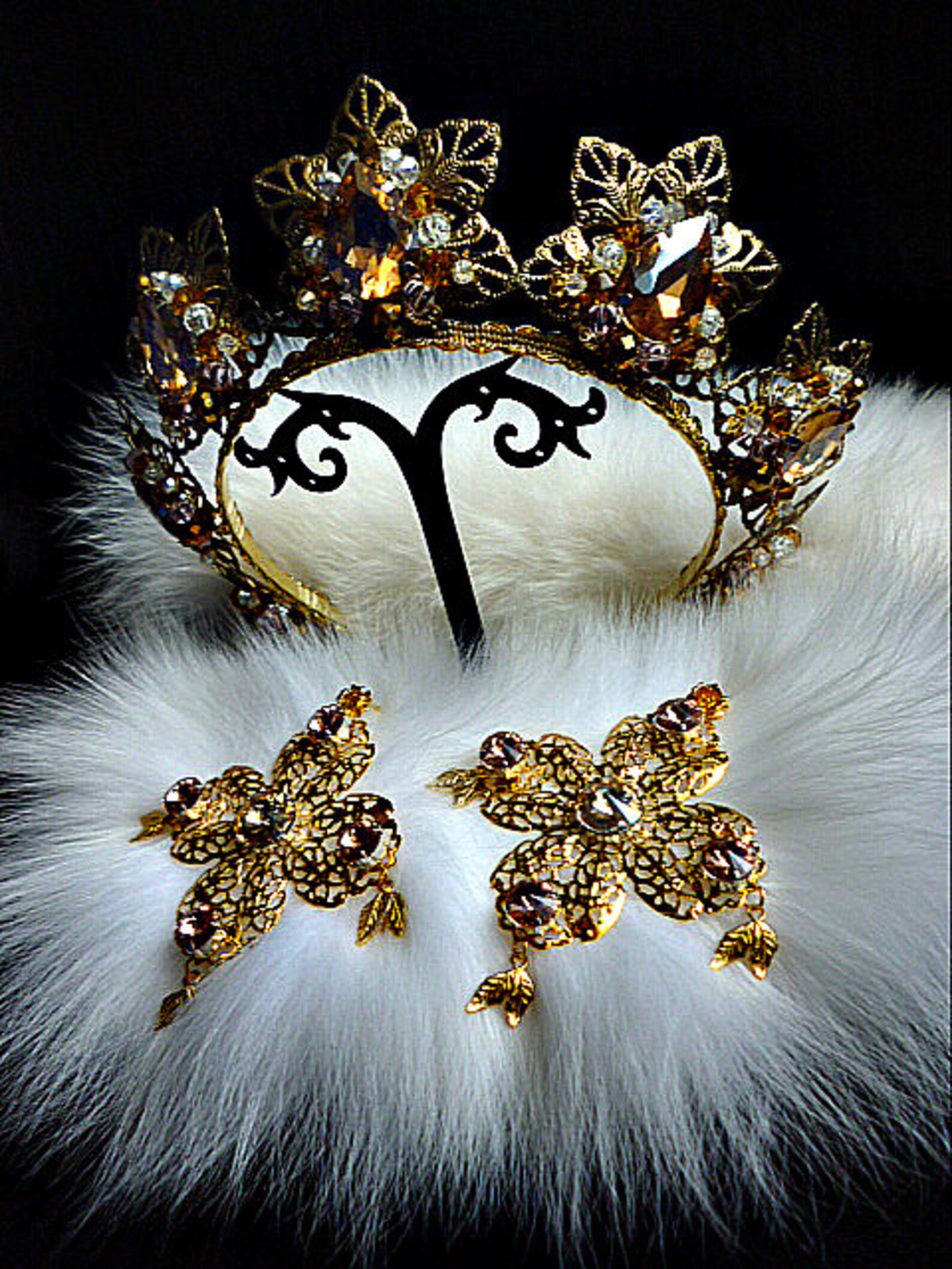 Gold Crown Earrings Gold Crystals Dolce Tiara Queen Wedding Etsy