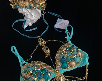 Mermaid Bra Shell Barrier Reef Crown Dance seashell Raw Wedding Tiara top Costume Sea Ariel Cosplay Victoria's Secret Show invitation Fish