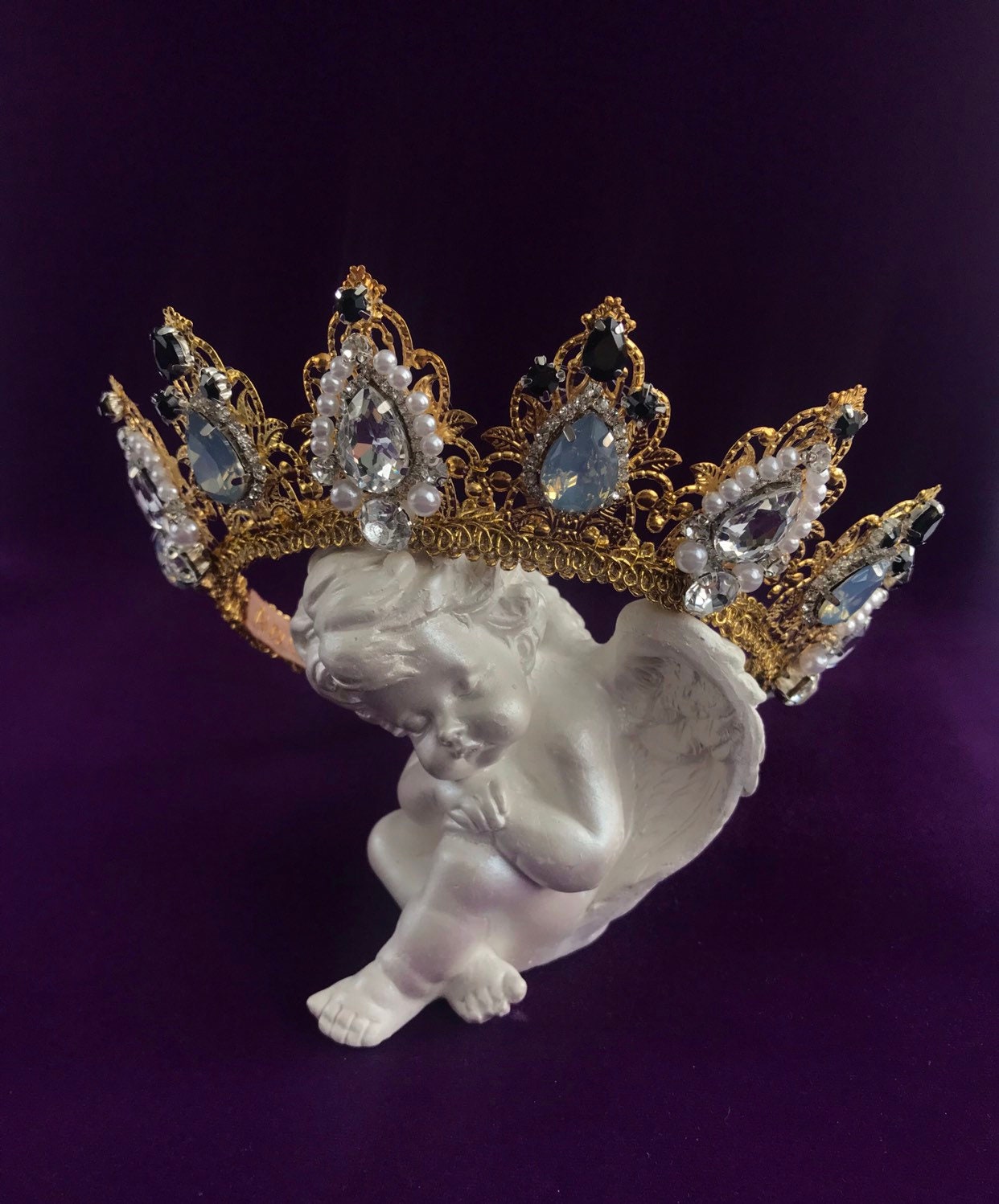 Gold Crystal Aurora Teardrop Pageant Tiara - Women Accessories Purple Crystal Pageant Crown: Victorian Gold Princess Tiara  main image 4