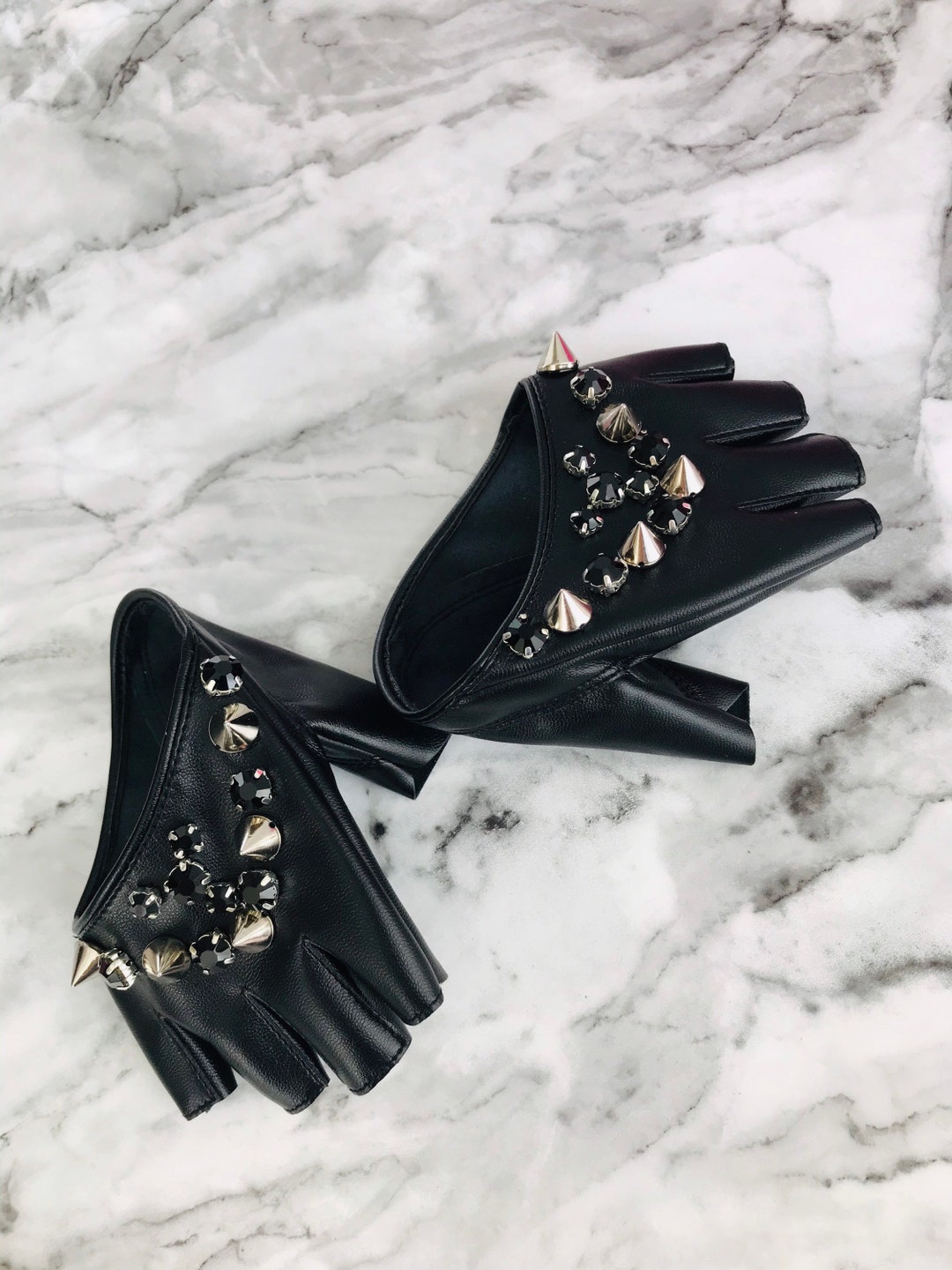 Gants Femmes Demi-doigts Mitaines Noirs Avec Strass – Conduite Et Mode