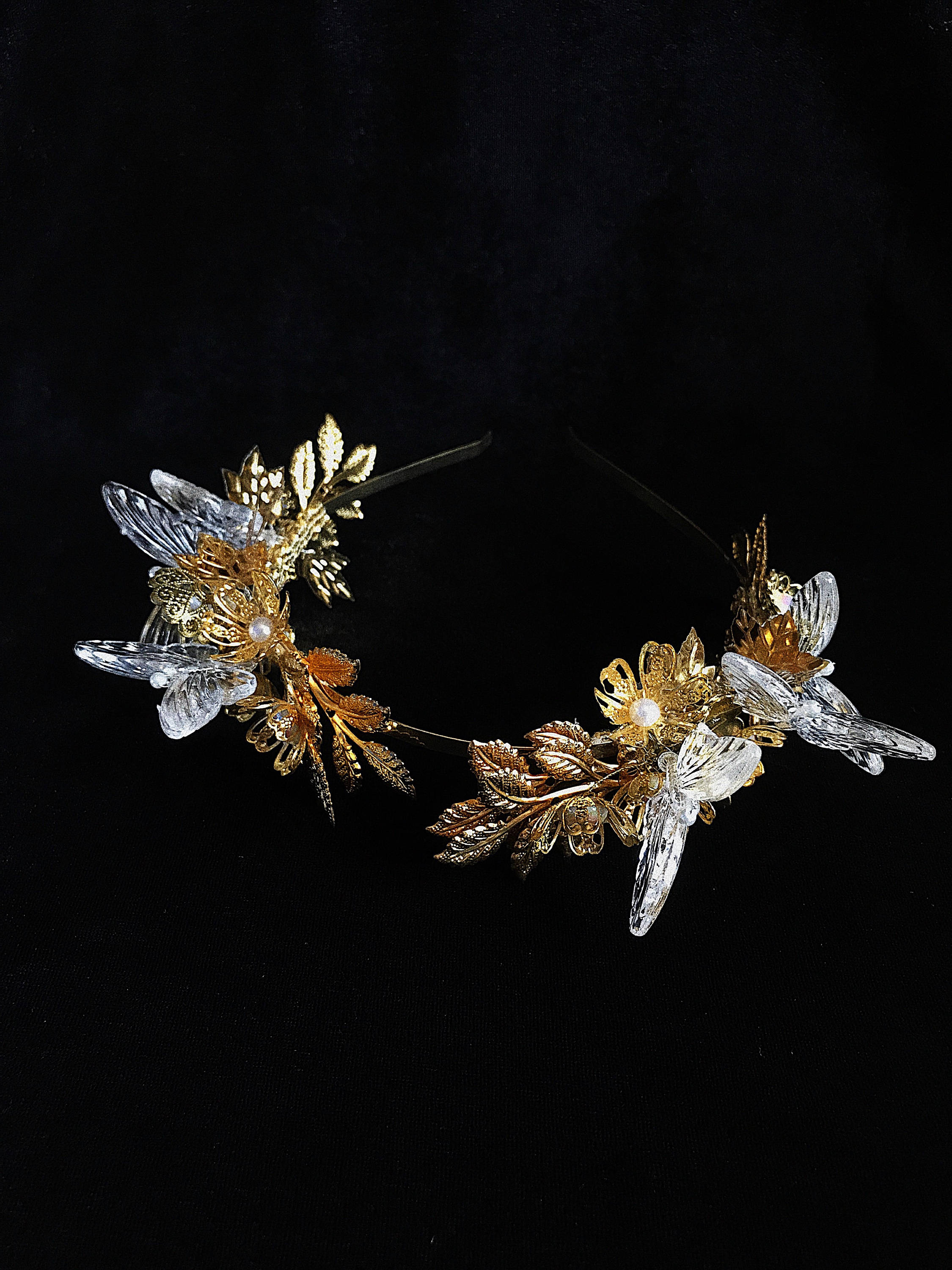 Butterfly wedding headband Gold flowers crown tiara Etsy