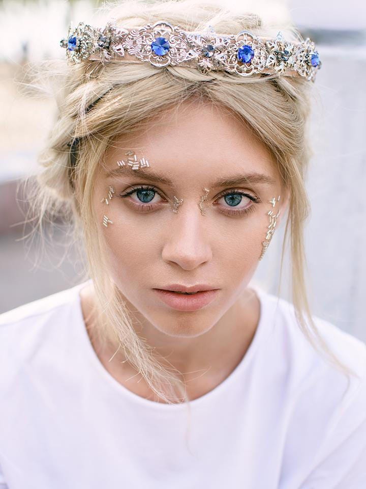 Dolce men silver metal wedding Crown Blue Gray Crystals mens unisex accessories boy medieval male king prince throne costume party Bachelor
