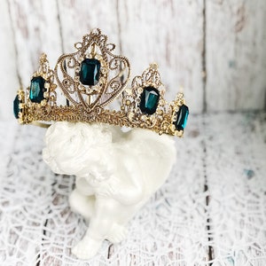 Tiara Headband Crown Bridal Wedding Gold Deep Blue Tiaras for Wedding Headpiece Crystal Queen Medieval Birthday crown adult Raw Party Dolce image 5
