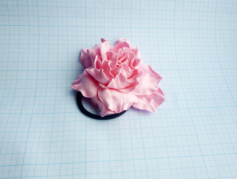 Rose quartz Scrunchy Flower cherry blossom pink Flower barrette Hair Ties Flower Pin Prom Wedding Mom Event Flowers Big rose handmade brooch image 4