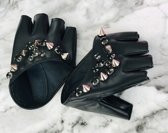 Gants Femmes Demi-doigts Mitaines Noirs Avec Strass – Conduite Et Mode