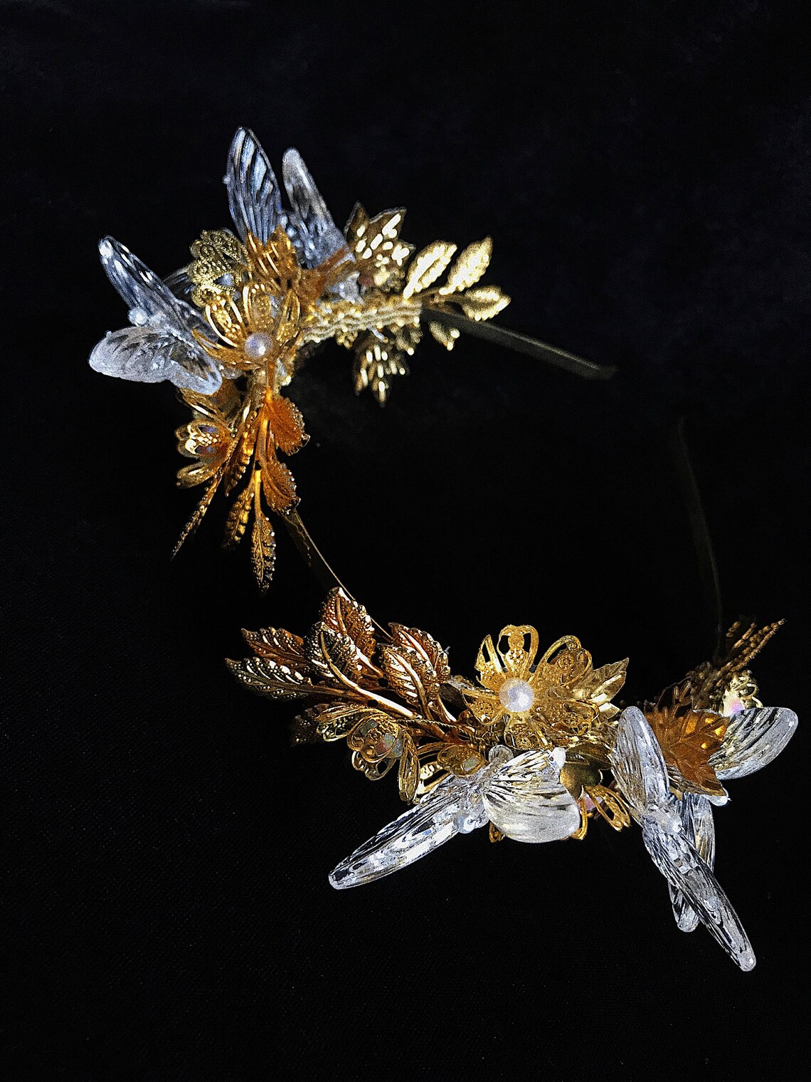 Butterfly Wedding Headband Gold Flowers Crown Tiara Etsy