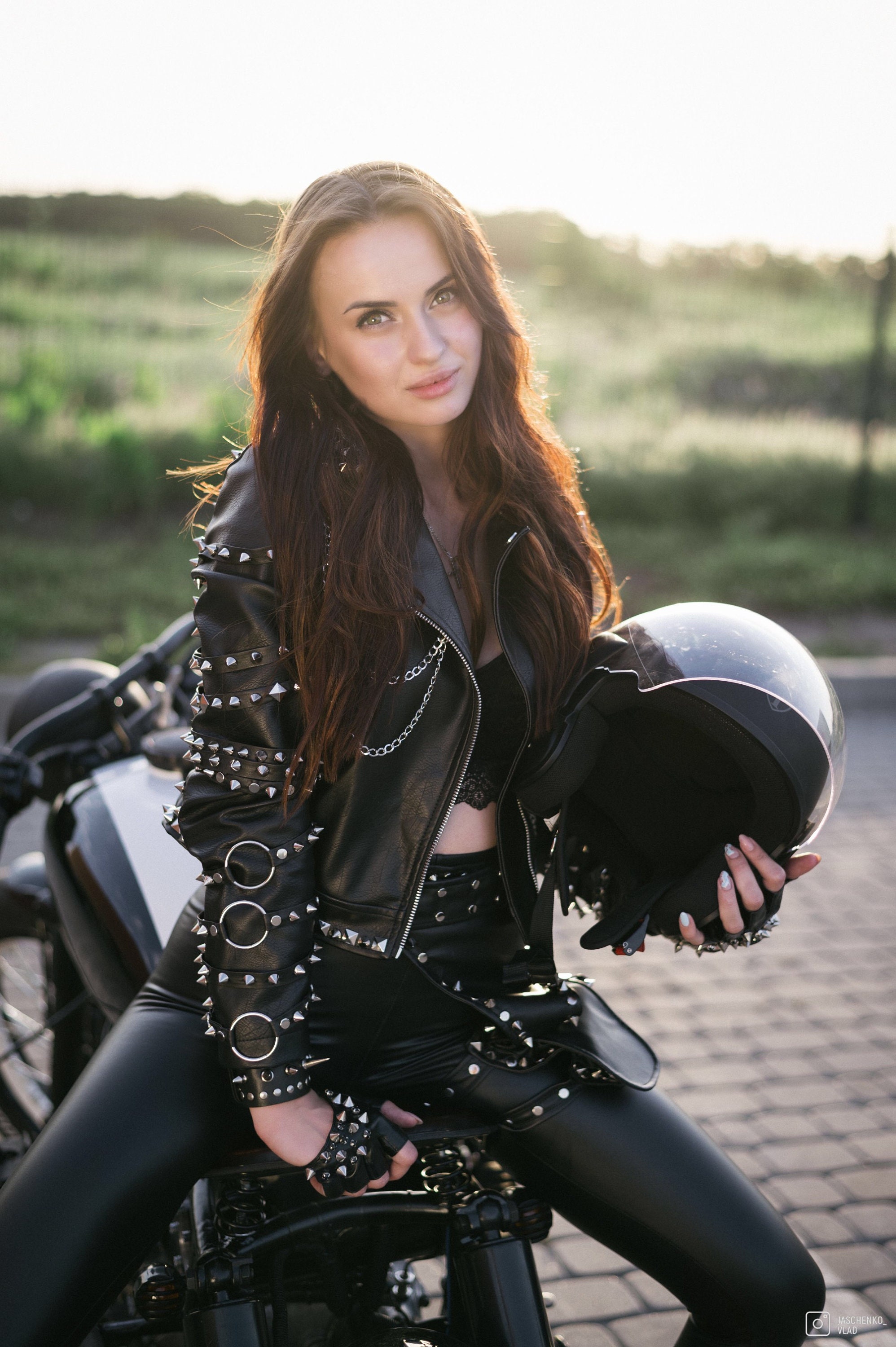 Steam Punk Studded Jacket Harness Fingerless Gloves Driving Custom