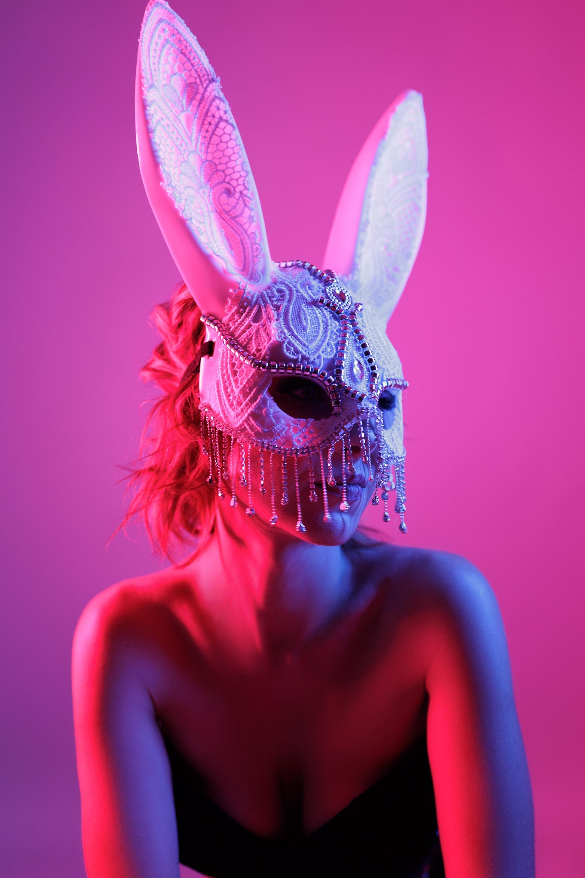 Pink metallic x large big tall bunny headband ears playboy playmate costume Pink Pet Play Bunny Ears Set Satin Rabbit Ears Headband  main image 2