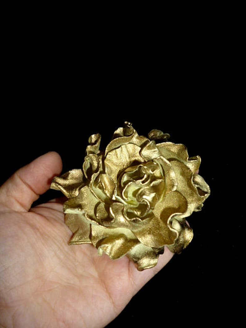 Gold flower Rose Hair Clip Wedding Rose Hair Clip Bridal Flower Hair Bridesmaid Clip Rose Floral Headpiece barette Golden hairpiece gift image 6