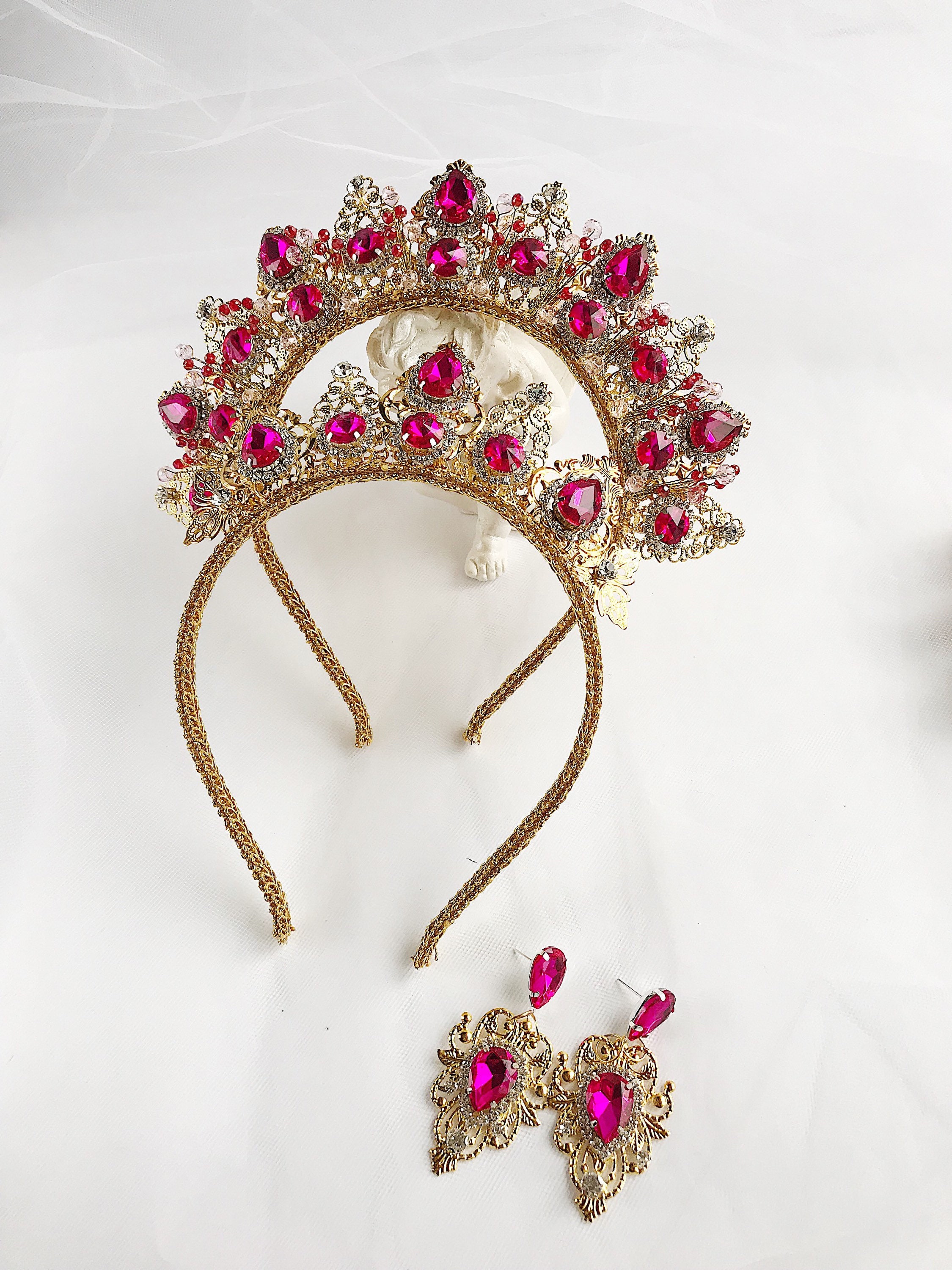 Mommy And Me Crown Tiara Earrings Gold Pink Jewelry Birthday Mommy and me headband family look Photo Prop Baby Mother Daughter couple crowns