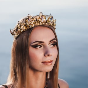 Crown Tiara rose Gold Wedding Crown Bridal Tiara Gold prom accessory Crystal Crown hair accessories pageant crown gold comb Medieval wedding