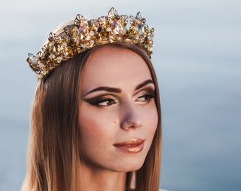 Crown Tiara rose Gold Wedding Crown Bridal Tiara Gold prom accessory Crystal Crown hair accessories pageant crown gold comb Medieval wedding