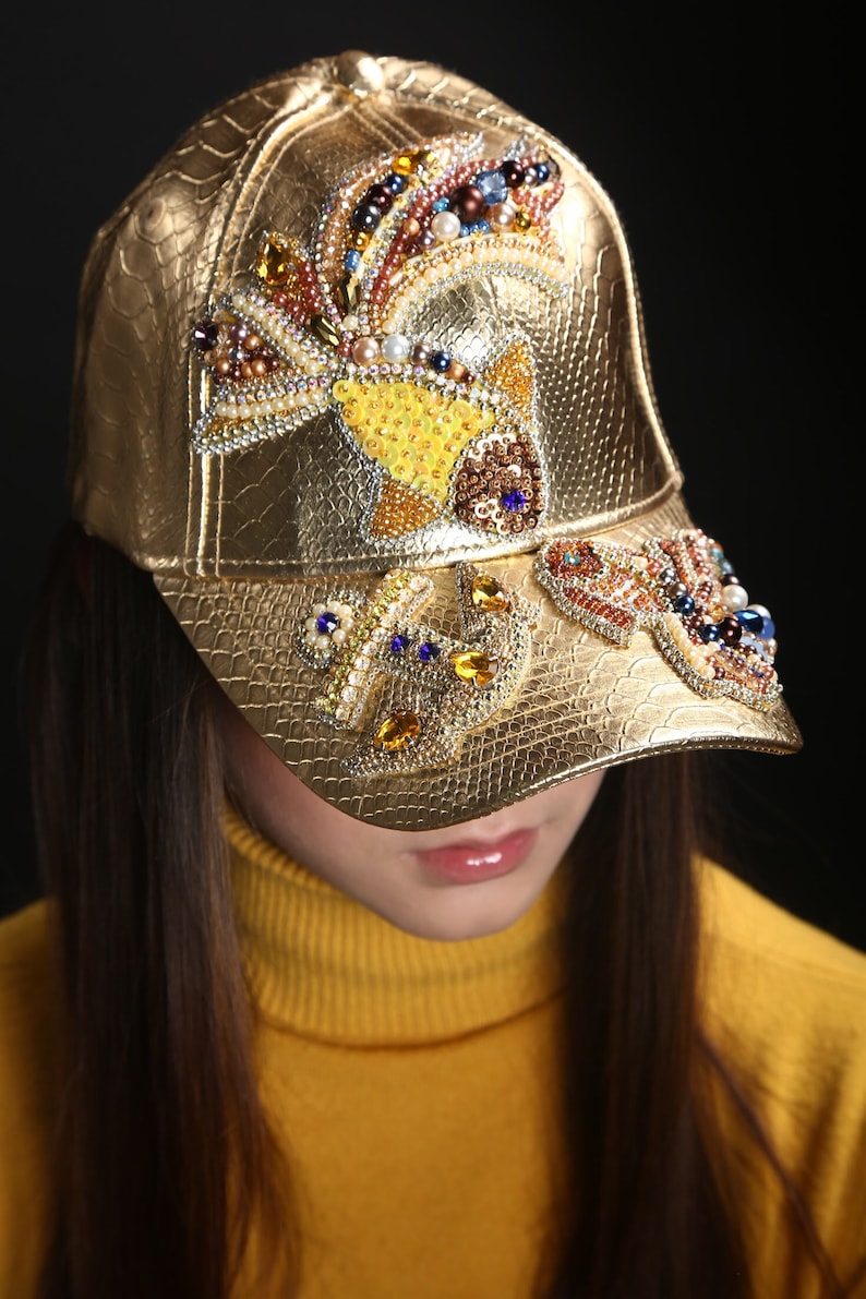Baseball Women Swarovski Cap Gold Hat Crystals Bling Crown Etsy