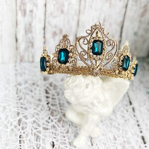 Tiara Headband Crown Bridal Wedding Gold Deep Blue Tiaras for Wedding Headpiece Crystal Queen Medieval Birthday crown adult Raw Party Dolce image 4