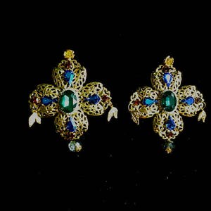 Baroque Cross Dolce Earrings Chandelier Gold Earrings Large Corss Swarovski Earrings Green Blue Red Womens Gift Byzantine Earrings Dangle image 2