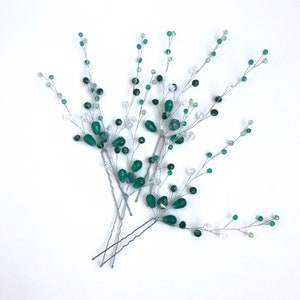 Custom hair pin Emerald Hair Pins Crystal Green Bridal hair pins Crystal hair accessories Bridesmaid Gift Wife hair piece holiday