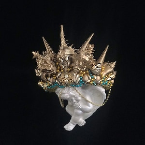 Shell Gold Shine crown mermaid tiara mermaid crown Beach Wedding Crown Starfish Crown Mermaid Sea Costume Headband Wedding Headpiece beach